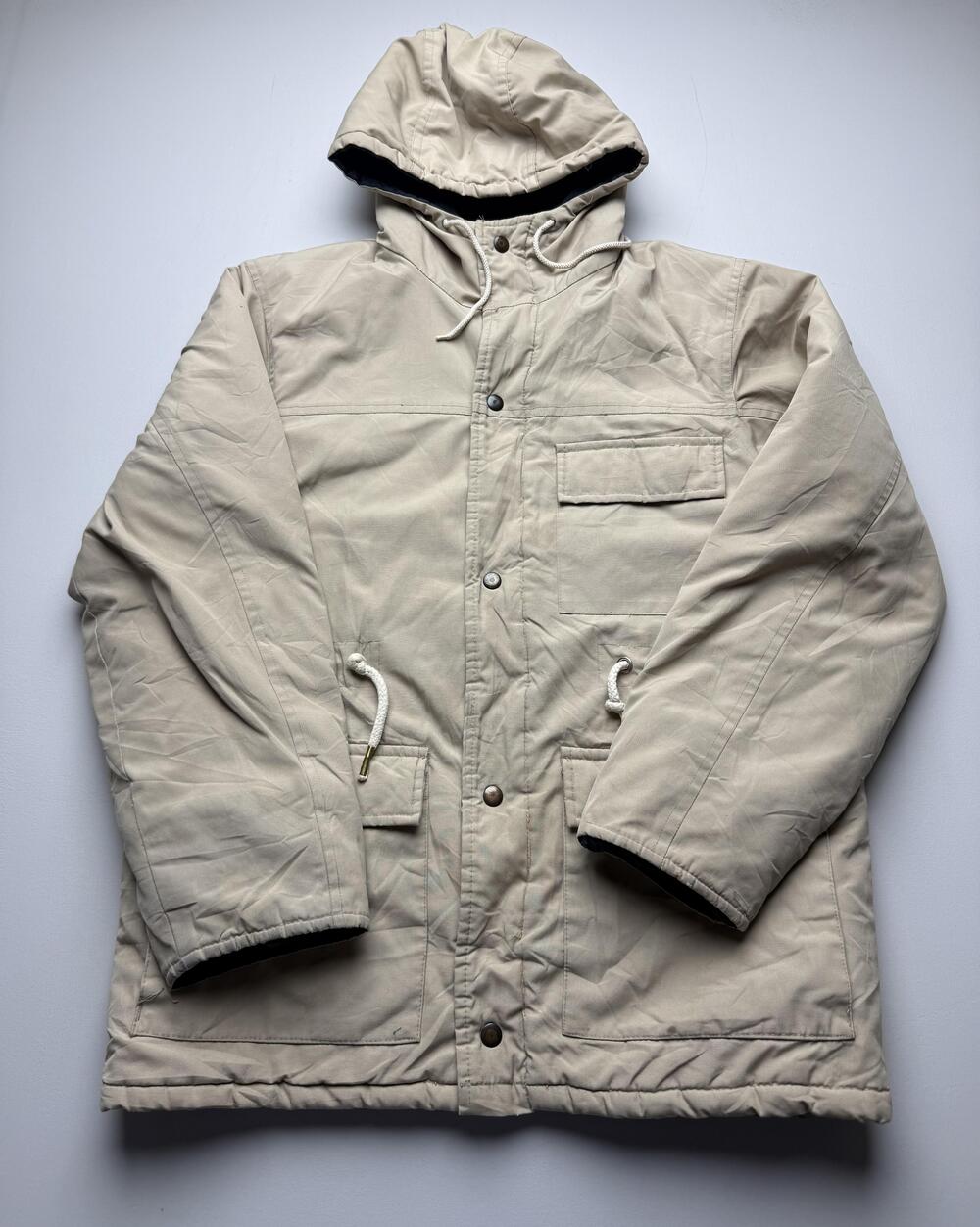 St. John's Bay Coat Mens Small Beige Canvas Hooded Parka Full Zip Lined Outdoor